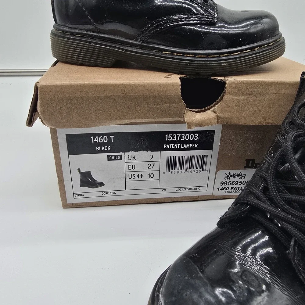 Dr. Martens Toddler 1460 T Black Patent Leather Ankle Boots Size US 10